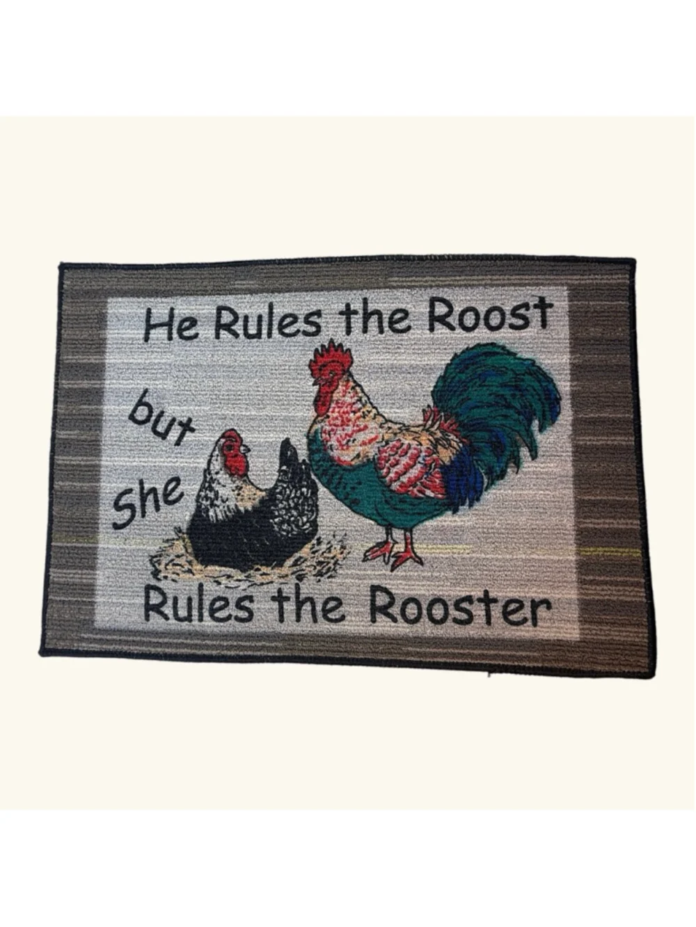 He Rules the Roost But She Rules the Rooster Farmhouse Accent Rug 27x18